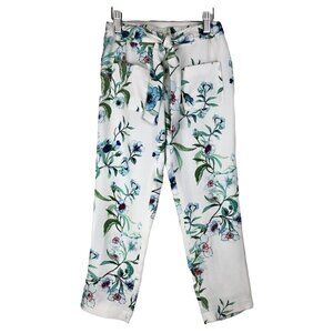 Zara Girls White & Blue Floral Pants  Size Girls 9/10